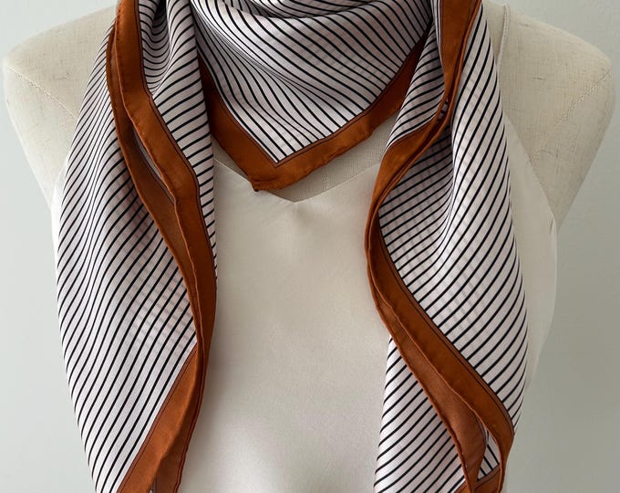Mulberry Silk Scarf: Beige & Brown Striped Neck Scarf, 35" Square