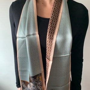 Pure Natural Mulberry Silk Narrow Long Scarf 59 x 6.3 Greyish Blue Brown Silk Neck Scarf Hair Scarf Accent Silk Scarf Silk Scarf Gift image 4