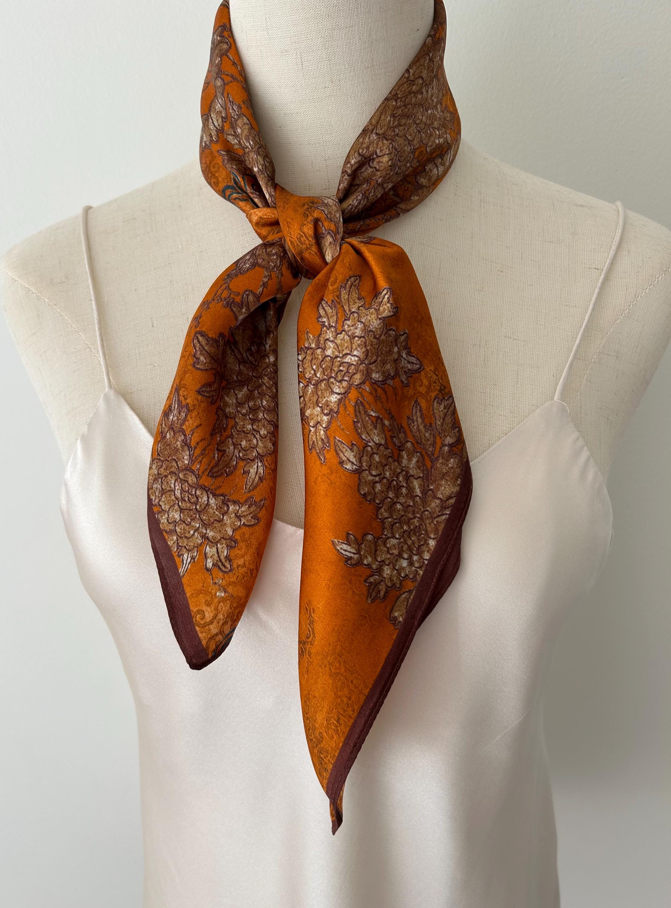 Mulberry Silk Scarf: Orange Antique Chrysanthemum Print (26