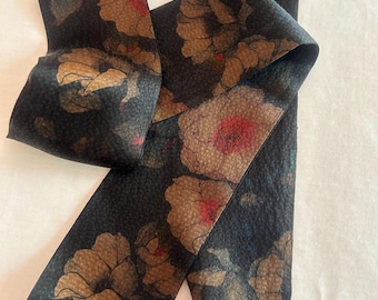 Floral Gambiered Canton Silk Scarf: Handmade Antique Style Narrow Scarf