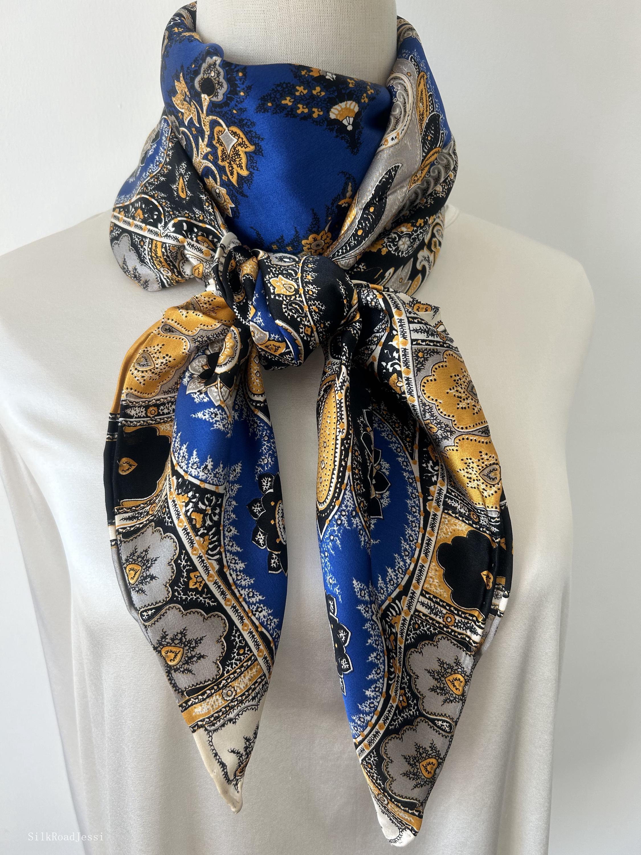 Blue Coffee Mulberry Silk Neck Scarf How to Wear the Silk Scarf Trend After 50 Without Looking Dated main image 2