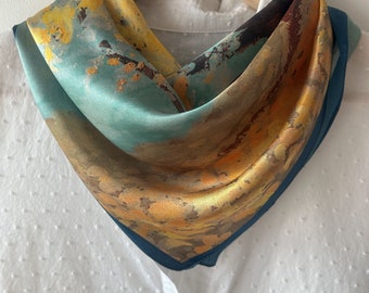 Pure Natural Mulberry Silk Scarf 26" x 26" Medium “Autumn" Colorful Silk Neck Scarf Head Scarf Hair Scarf Bag Silk Scarf Gift