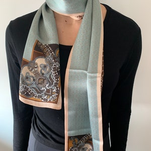 Pure Natural Mulberry Silk Narrow Long Scarf 59 x 6.3 Greyish Blue Brown Silk Neck Scarf Hair Scarf Accent Silk Scarf Silk Scarf Gift image 3