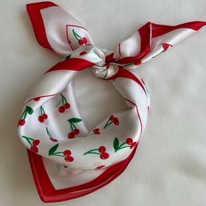 Mulberry Silk Scarf: Red Cherries Neckerchief (21”x21”)