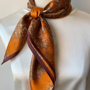 100% Natural Mulberry Silk 26&quot; x 26&quot; Square Scarf Antique Style Orange Silk Neck Scarf Hair Scarf Wrist Scarf Bag Silk Scarf Gift