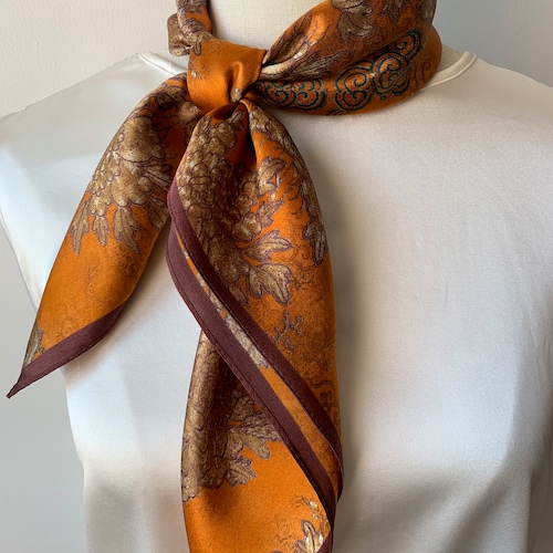 Mulberry Silk Scarf: Orange Antique Chrysanthemum Print (26