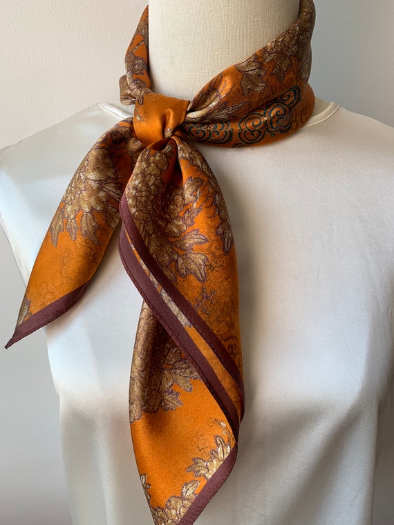 Mulberry Silk Scarf: Orange Antique Chrysanthemum Print (26