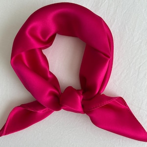Magenta Mulberry Silk Scarf: 21&quot; Square Neck Scarf, Hair Accessory