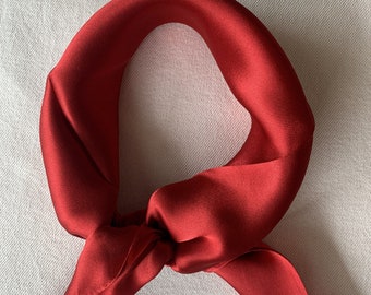 100% Natural Mulberry Silk 21&quot; x 21&quot; Small Square Silk Scarf Red Neckerchief Hair Scarf Bag Accent Red Scarf Gift Fashion Christmas Scarf