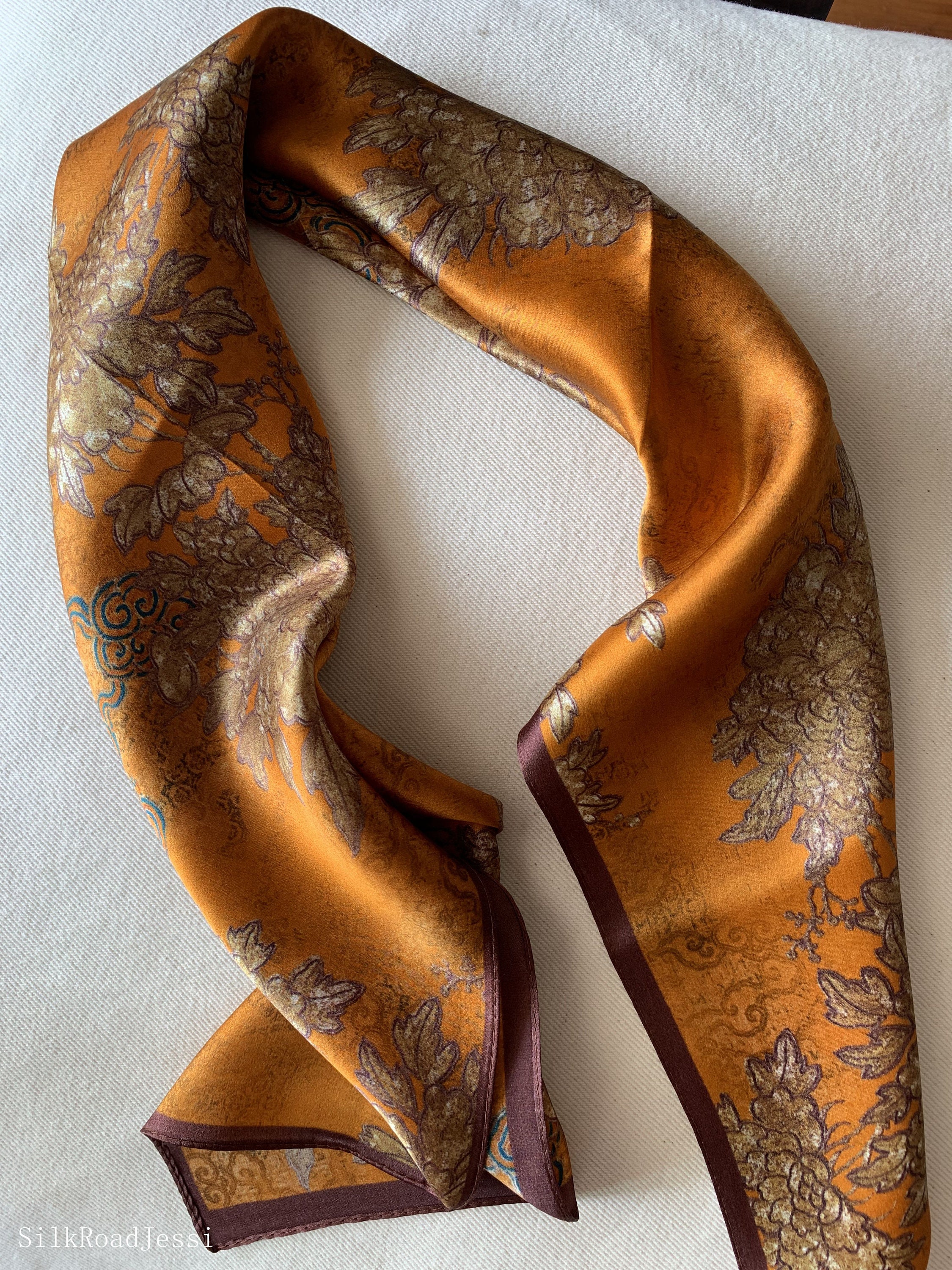 Buy Silk Square Scarf 25x25 inches Pure Mulberry Silk Scarfs Scarves for  Hair Women Inaini (orange) at