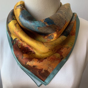 Pure Mulberry Silk Scarf Medium Scarf 26" x 26" Colorful Fall Scenery Silk Neck Scarf Headband Bag Scarf Silk Hair Scarf Gift Vibrant Scarf