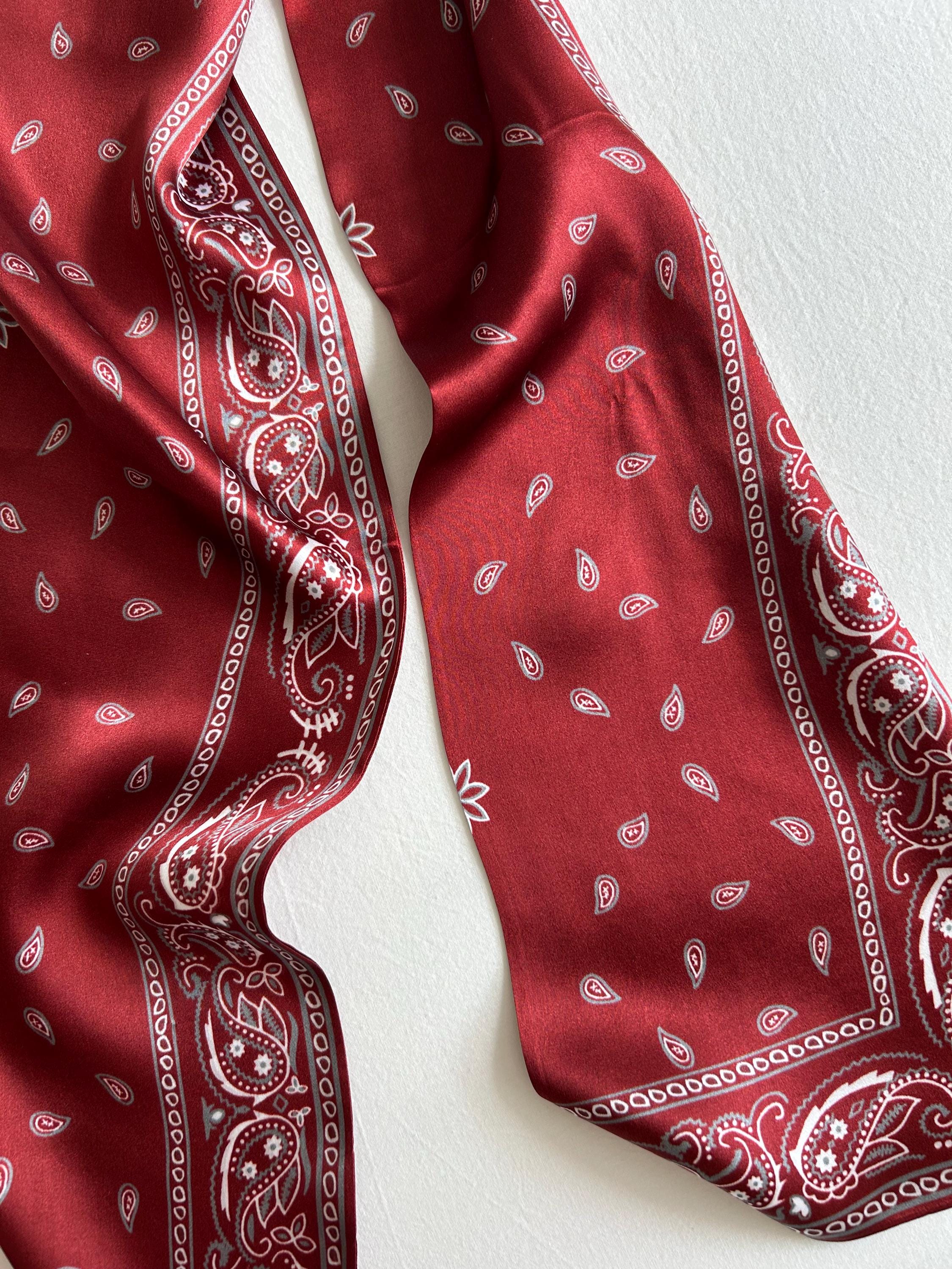 Red Dot and Paisley Mulberry Silk Neck Scarf Mulberry Silk Skinny Scarf: Burgundy Paisley Neck Scarf - Etsy main image 3