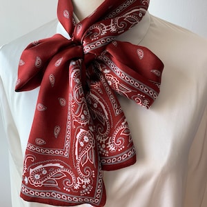 Mulberry Silk Skinny Scarf: Burgundy Paisley Print Neck Scarf