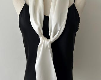 Ivory White Mulberry Silk Scarf, Skinny Neck Scarf 60" x 6.6"