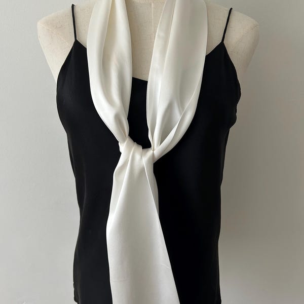 Ivory White Mulberry Silk Scarf, Skinny Neck Scarf 60" x 6.6"