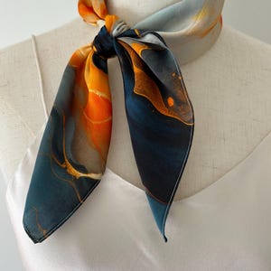 Mulberry Silk Scarf: Vibrant Blue Orange Neckerchief (21" x 21")