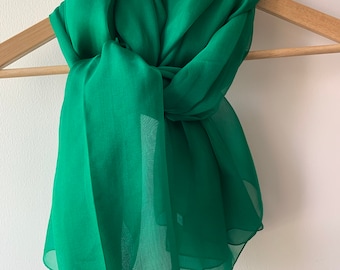 100% Natural Mulberry Silk Chiffon Large Scarf 71"x43" Light Weight Sheer Scarf Shawl Green Silk Scarf Gift