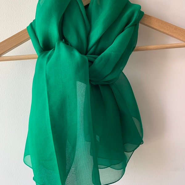 100% Natural Mulberry Silk Chiffon Large Scarf 71"x43" Light Weight Sheer Scarf Shawl Green Silk Scarf Gift