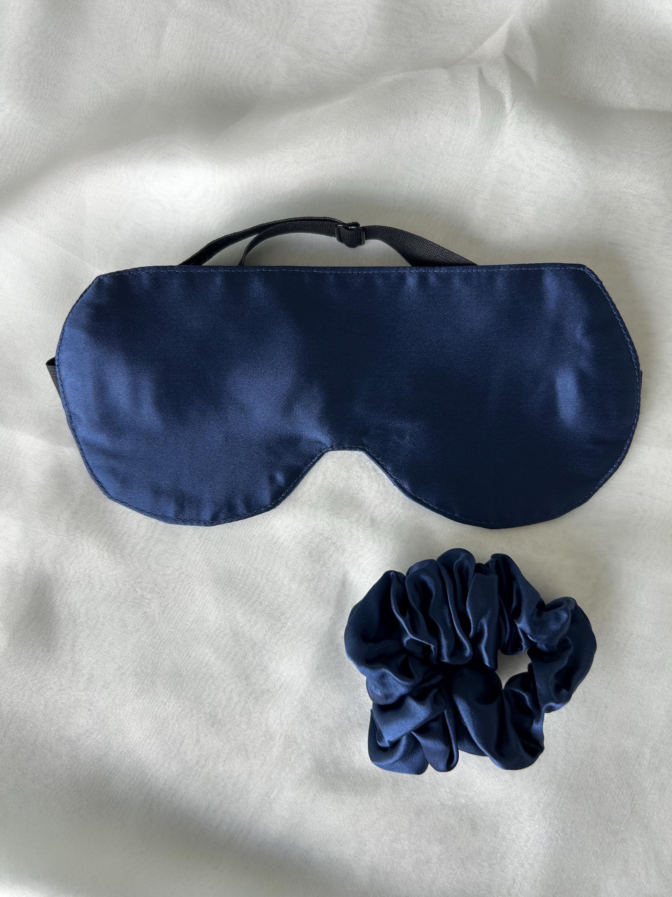 Mulberry Silk Sleep Mask & Scrunchie Set - Handmade Navy 