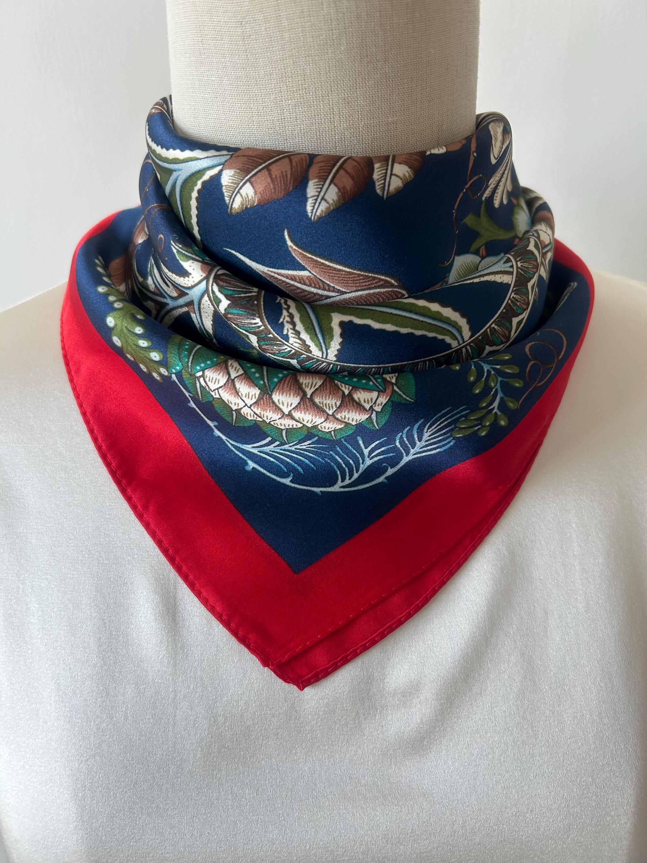 Handcrafted Navy Blue Neck Scarf with Orange Floral Accents Navy Blue and Orange Scarf - Etsy main image 2