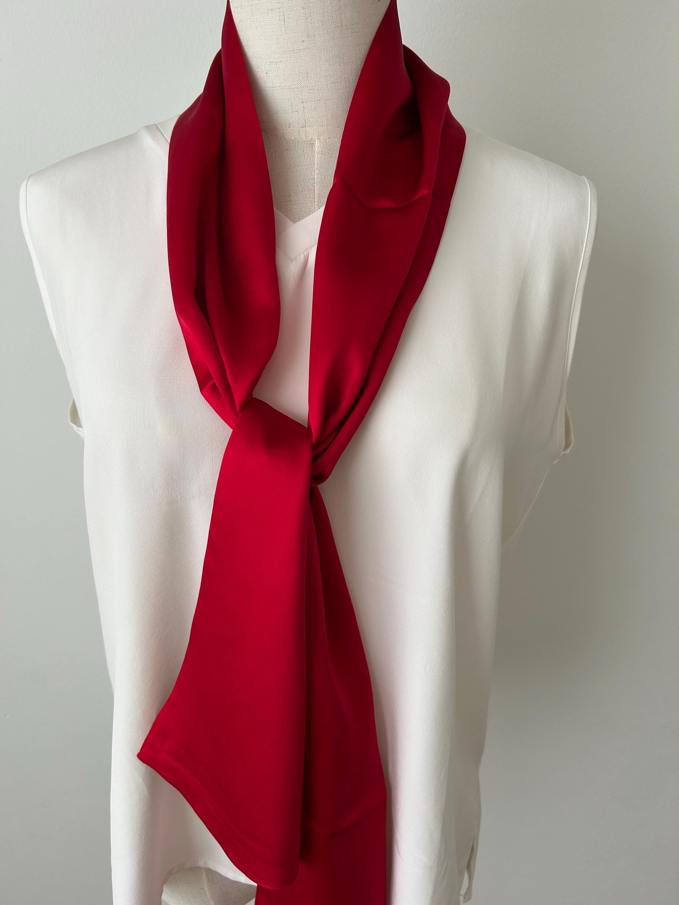 Red Mulberry Silk Scarf: Narrow Neck Scarf, Hair Tie  display picture 2