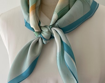 Blue Floral Mulberry Silk Scarf - 26" Square Neckerchief