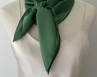 Mulberry Silk Scarf: Green Neck Scarf, Hair Accessory (35"x35")