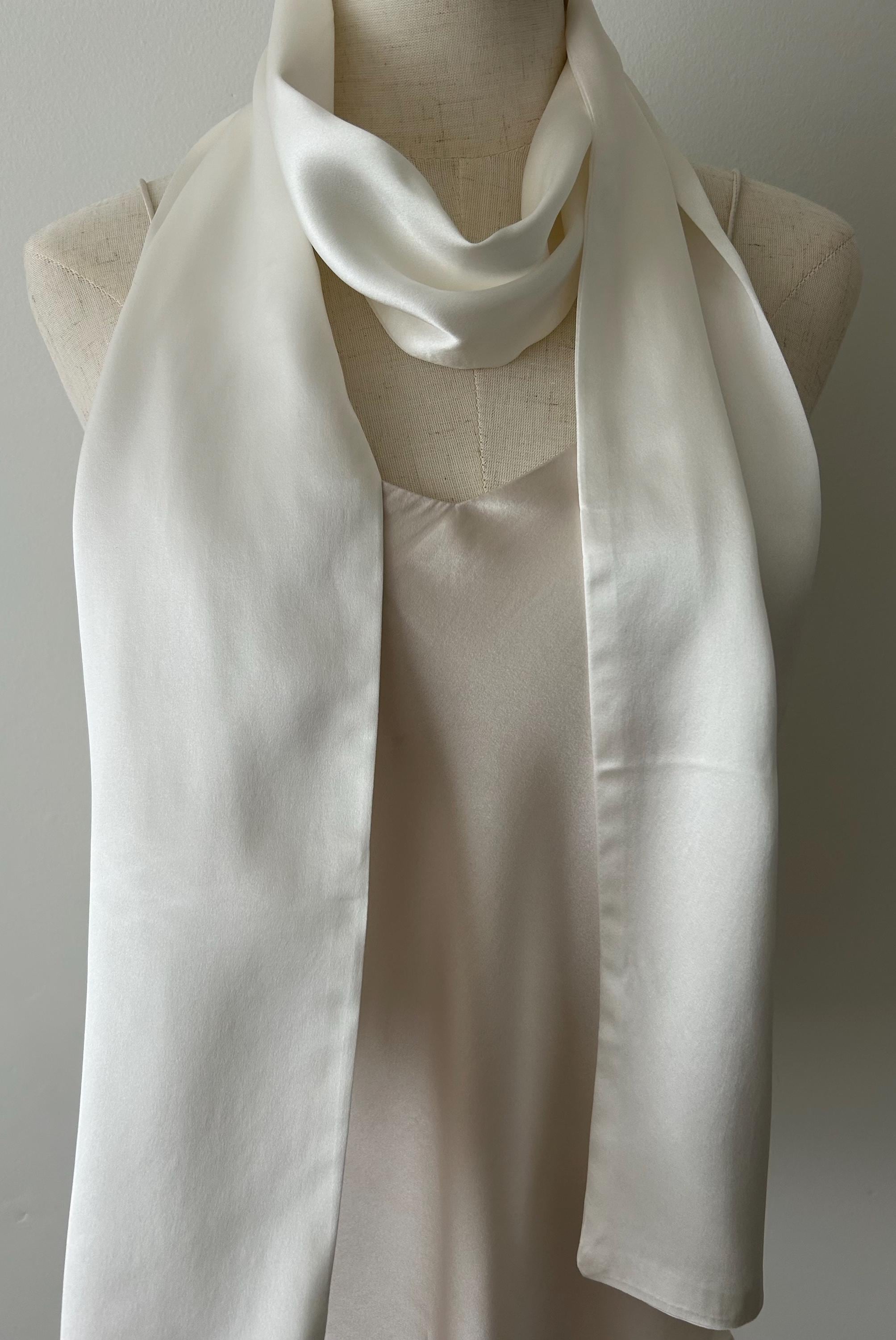 Ivory White Mulberry Silk Scarf, Skinny Neck Scarf 60