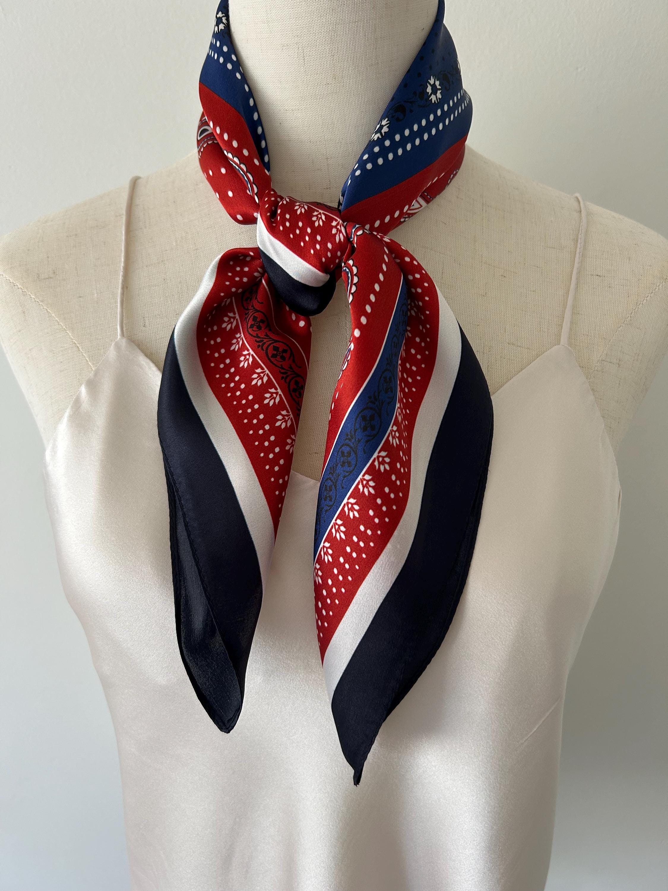 Mulberry Silk Scarf: Red, White & Blue Neckerchief (26 ‎Red Blue Stripe Neckerchief Skinny Scarf main image 0