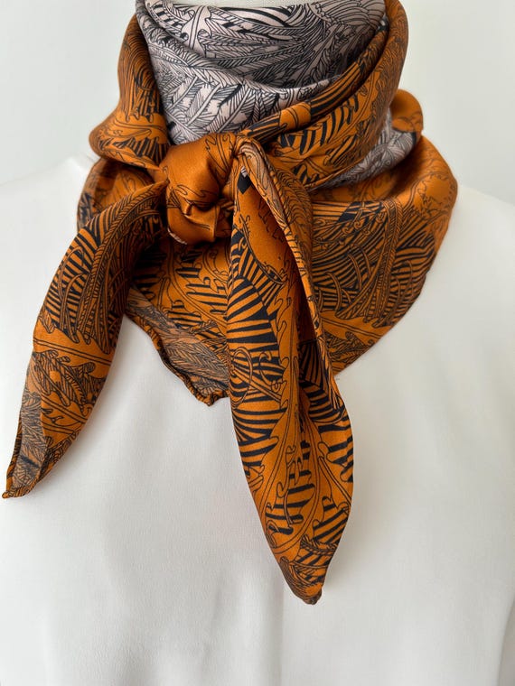 Mulberry Silk Scarf: Floral Sketch Print, Copper & Black  display picture 3