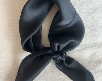 100% Natural Mulberry Silk 21&quot; x 21&quot; Small Square Silk Scarf Plain Black Silk Neckerchief Hair Scarf Bag Black Silk Scarf Fashion Scarf