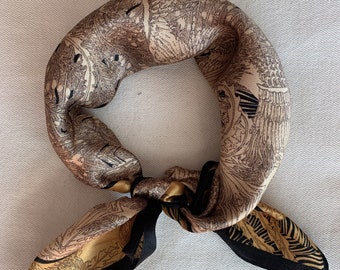 Mulberry Silk Scarf: Gold Art Pattern Neckerchief (21&quot;x21&quot;)