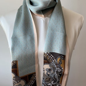 Pure Natural Mulberry Silk Narrow Long Scarf 59 x 6.3 Greyish Blue Brown Silk Neck Scarf Hair Scarf Accent Silk Scarf Silk Scarf Gift image 7