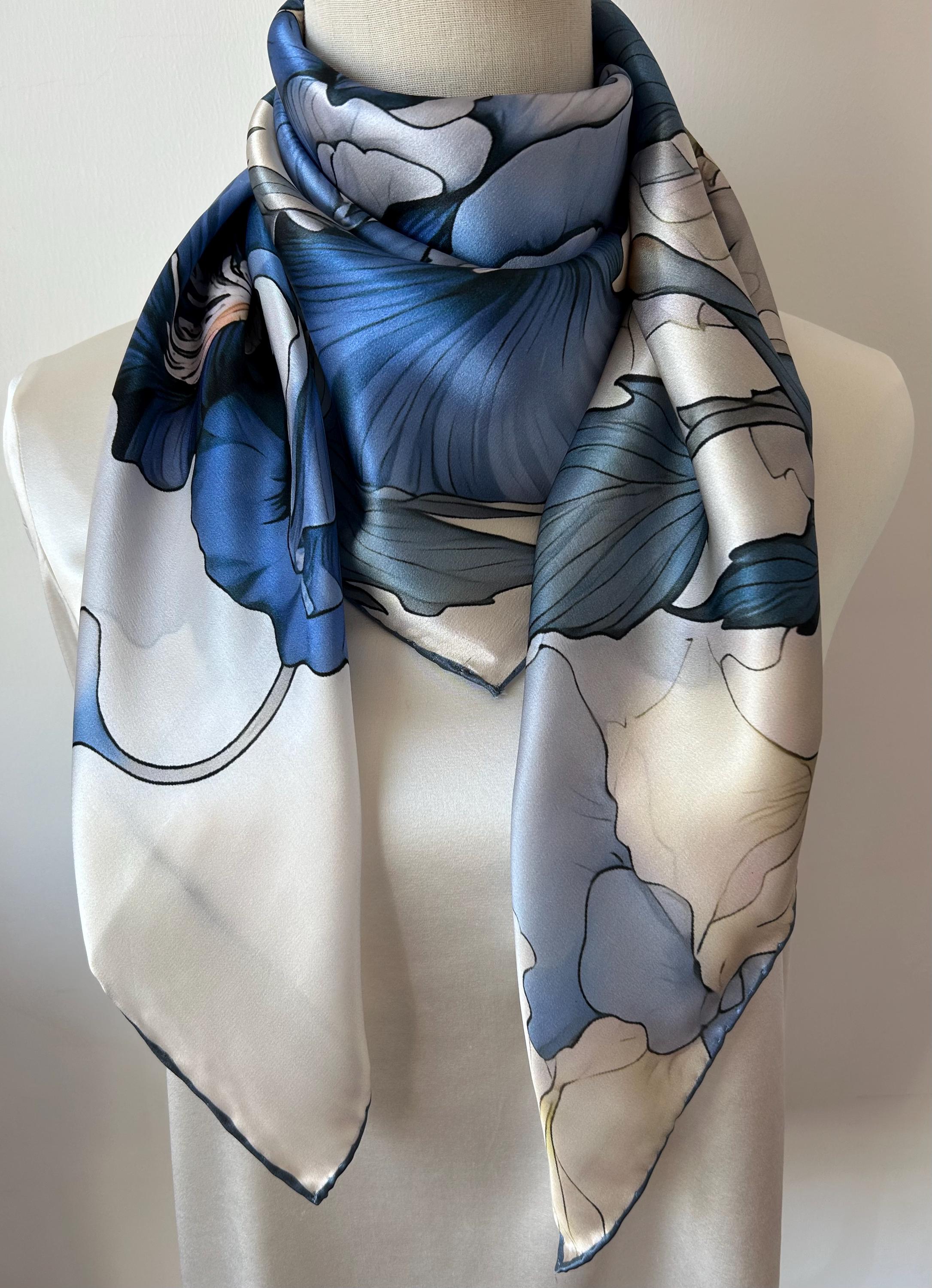 Blue Coffee Mulberry Silk Neck Scarf How to Wear the Silk Scarf Trend After 50 Without Looking Dated main image 3