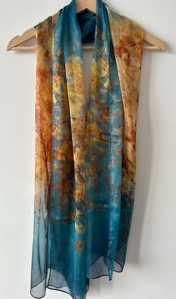Golden tree Silk Scarf 66cm Mulberry Silk Square Scarf, 100% Pure Silk Neckerchief  main image 4