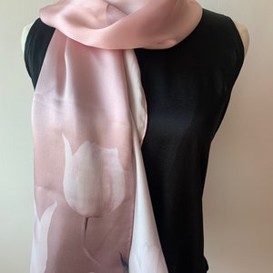 100% Natural Mulberry Silk Scarf 68&quot; x 22&quot; Light Silk Scarf Pink Purple Blue Tulips  Silk Neck Scarf Silk Shawl Head Scarf Silk Scarf Gift