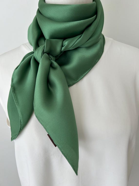Mulberry Silk Scarf: Green Neck Scarf, Hair Accessory (35 