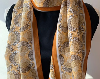 100% Silk Crepe de Chine 57" x 14" Long Scarf Intricate Pattern Design Silk Neck Scarf Hair Scarf Fashion Scarf Accessory Silk Scarf Gift