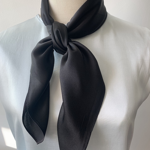 100% Pure Natural Mulberry Silk 26"x26" Medium Fashion Black Scarf Silk Neck Scarf Headband Hair Scarf Bag Scarf Gift for Her Him