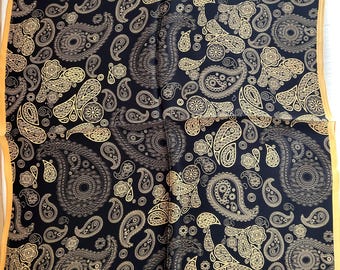 Mulberry Silk Scarf: Gold Paisley Gray Black Neckerchief (26