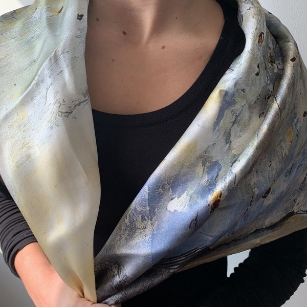 Pure Natural Mulberry Silk Scarf 35" x 35" Painting "Ballerina" Elegant Silk Neck Scarf Head Scarf Hair Scarf Silk Scarf Gift