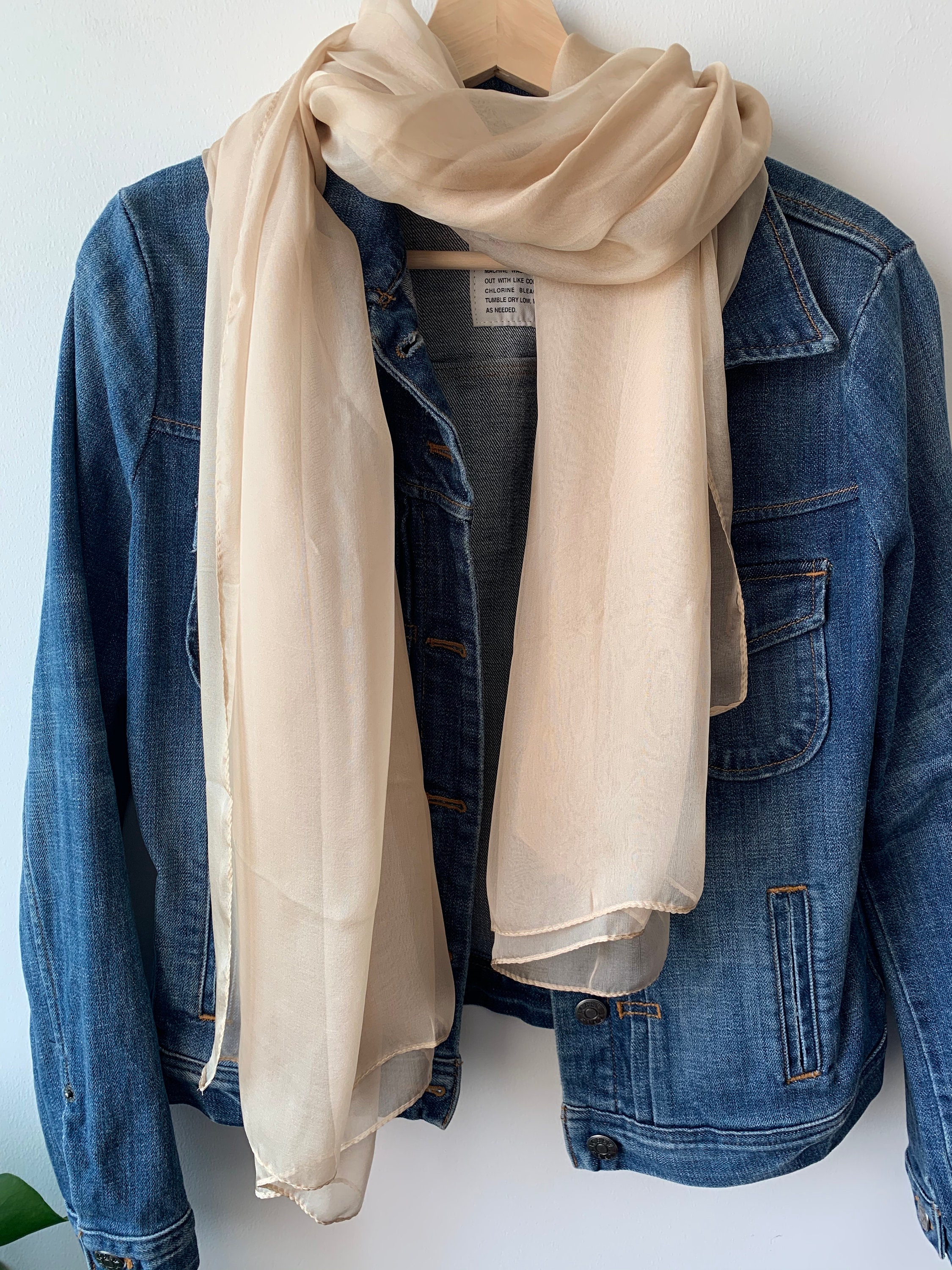 100% Natural Mulberry Silk Chiffon 69" x 43" Large Long Silk Scarf Soft Light Weight Nude Beige Silk Chiffon Shawl Gift