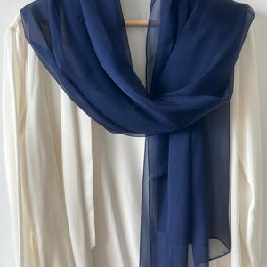 Mulberry Silk Chiffon Scarf: Lightweight Sheer Shawl, Navy Blue (71&quot;x43&quot;)