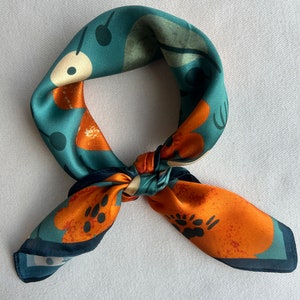 100% Natural Mulberry Silk Small Scarf 21&quot;x 21&quot; Colorful Orange Floral Silk Neckerchief Silk Hair Pony Scarf Handbag Scarf Gift Birthday