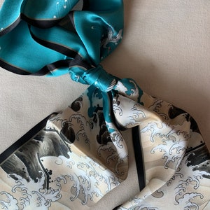 Mulberry Silk Scarf: Oriental Crane Art, Blue Neck Scarf (59&quot; x 6.6&quot;)