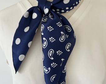 Navy Blue Mulberry Silk Scarf for Women – 100% Silk Twill  display picture 1