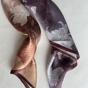 100% Natural Mulberry Silk 21&quot; x 21&quot; Small Silk Scarf Gradient Purple Brown Silk Neckerchief Silk Hair Scarf Silk Pocket Square Bag Scarf