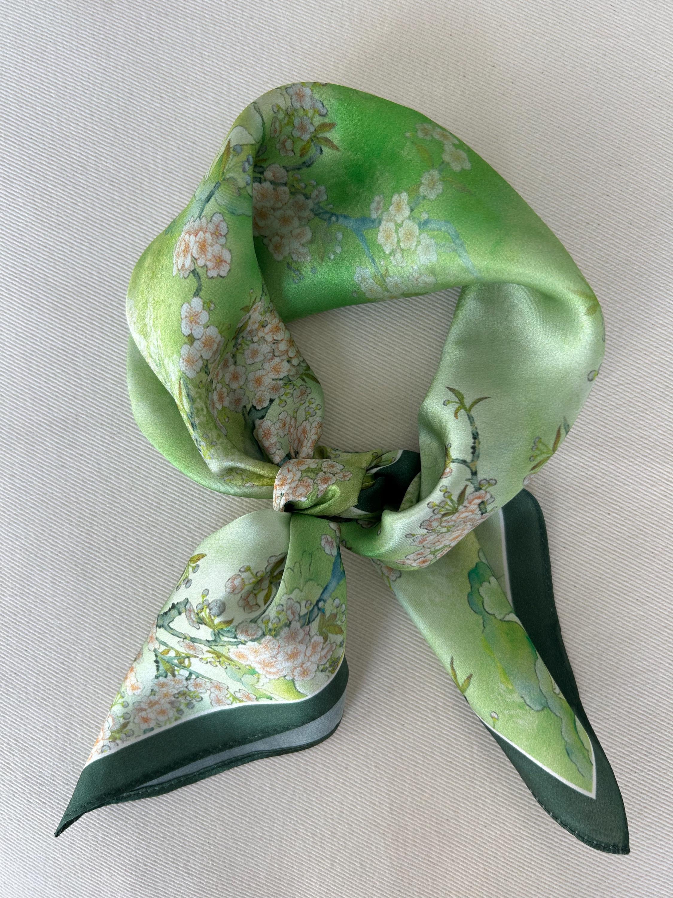 Silk Scarf Green Floral - Etsy