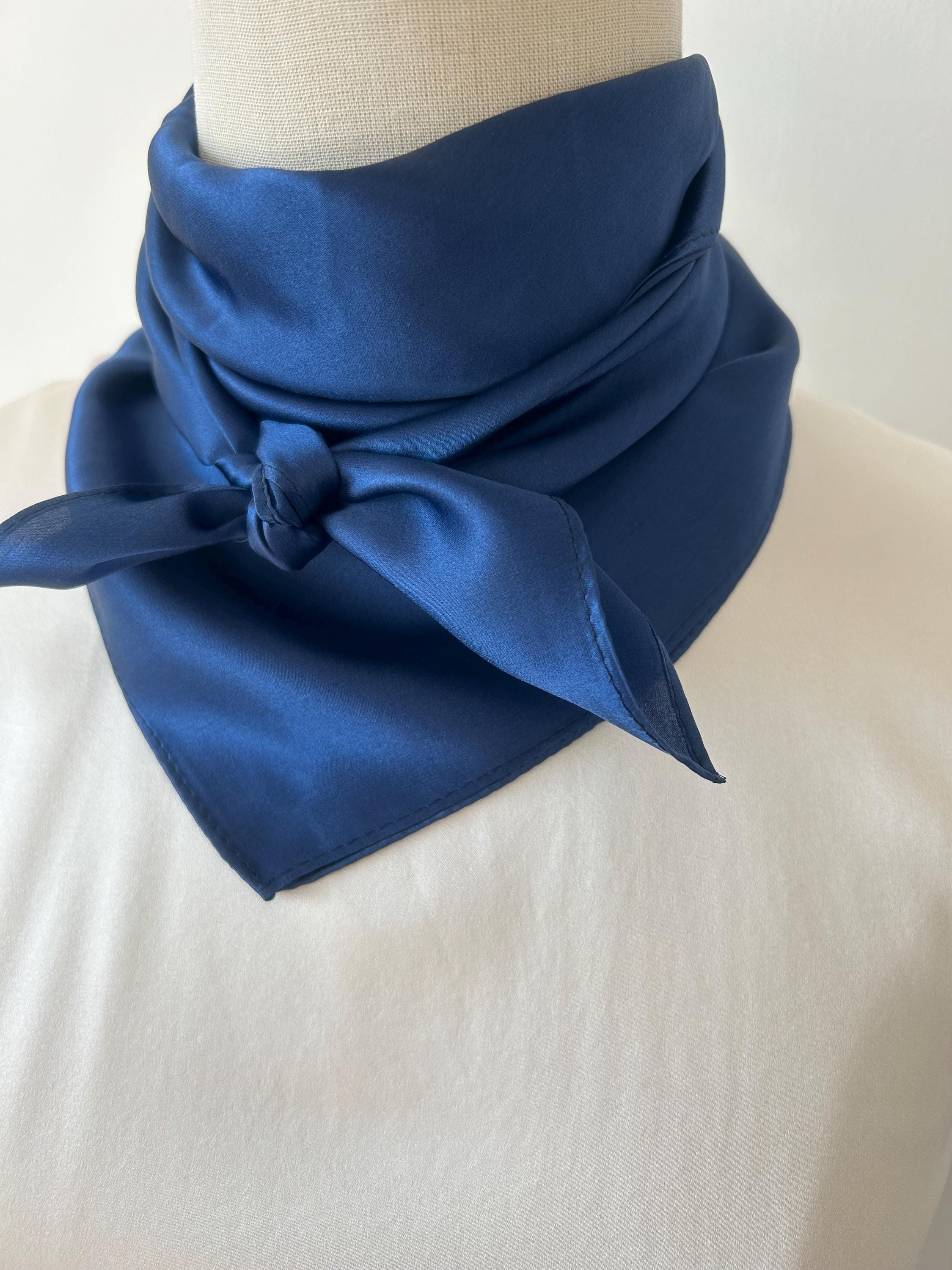 Mulberry Silk Scarf: Deep Ocean Blue Neckerchief (26 display picture 3