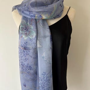 Mulberry Silk Chiffon Scarf: Purple Floral Lightweight Shawl (71"x 43")